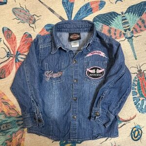 Pink Harley Davidson Jean button up 4T